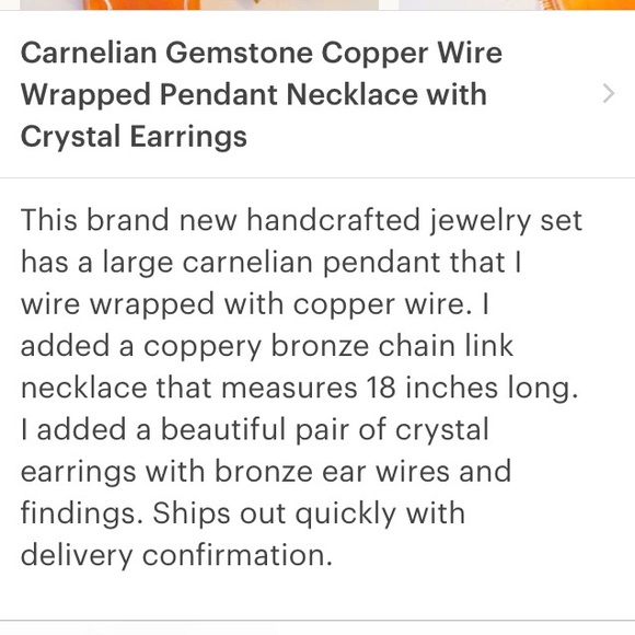 Carnelian cooper wire wrapped necklace earrings - Picture 3 of 4